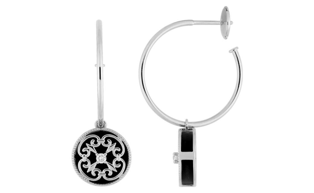 Boucles d'oreilles Or Blanc 18k Diamètre 11mm Diamant 0.08ct GH SI Onyx