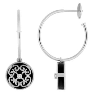 Boucles d'oreilles Or Blanc 18k Diamètre 11mm Diamant 0.08ct GH SI Onyx