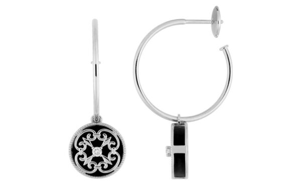 Boucles d'oreilles Or Blanc 18k Diamètre 11mm Diamant 0.08ct GH SI Onyx