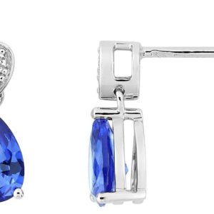 Boucles d'oreilles Or Blanc 18k Diamant 0.06ct GH SI Saphir de Ceylan