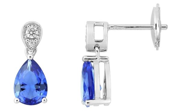 Boucles d'oreilles Or Blanc 18k Diamant 0.06ct GH SI Saphir de Ceylan