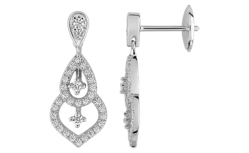 Boucles d'oreilles Pendantes Or Blanc 18k Diamant 0.33ct GH SI