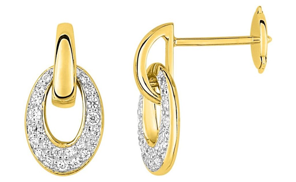 Boucles d'oreilles Pendantes Or 18k Rhodié Diamant 0.31ct GH SI