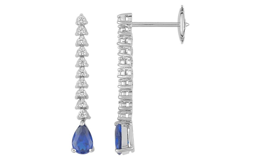 Boucles d'oreilles Pendantes Or Blanc 18k Diamant 0.22ct GH SI Saphir