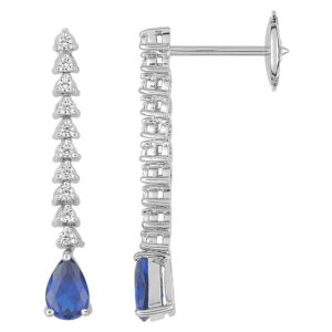 Boucles d'oreilles Pendantes Or Blanc 18k Diamant 0.22ct GH SI Saphir