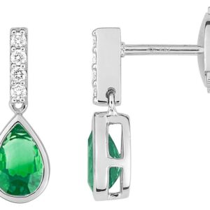 Boucles d'oreilles Pendantes Or Blanc 18k Diamant 0.06ct GH SI Emeraude