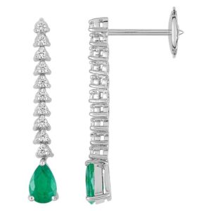 Boucles d'oreilles Pendantes Or Blanc 18k Diamant 0.22ct GH SI Emeraude