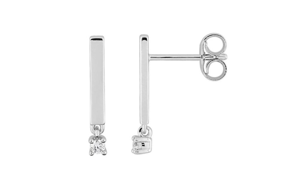 Boucles d'oreilles Pendantes Or Blanc 18k Diamant 0.04ct GH P1