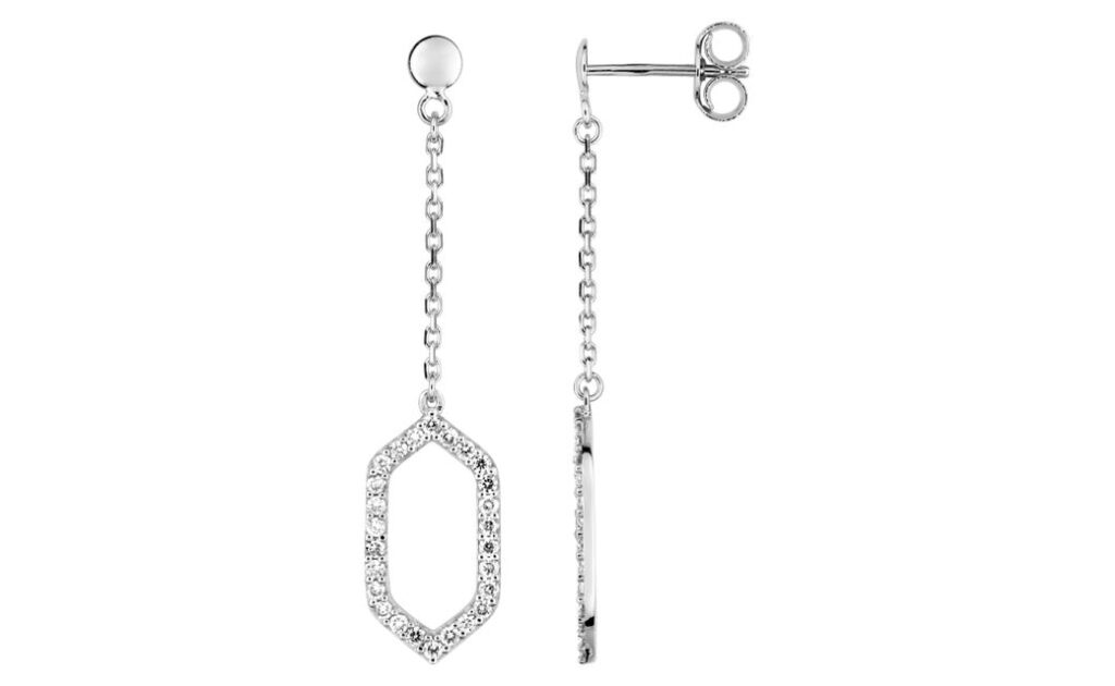 Boucles d'oreilles Pendantes Or Blanc 18k Diamant 0.31ct GH P1P2