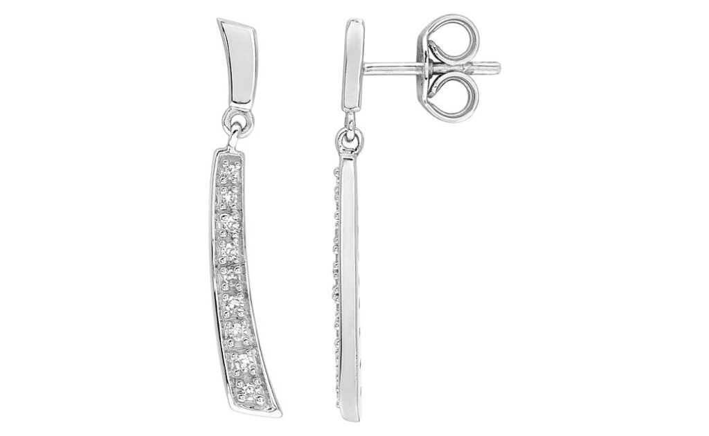 Boucles d'oreilles Pendantes Or Blanc 18k Diamant 0.08ct GH P1P2