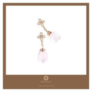 Boucles d'oreilles Pendantes Or Rose 18k Diamant 0.3ct Quartz Rose