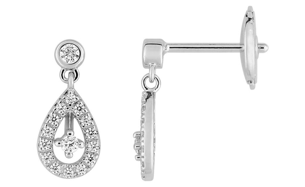 Boucles d'oreilles Pendantes Or Blanc 18k Diamant 0.19ct GH SI