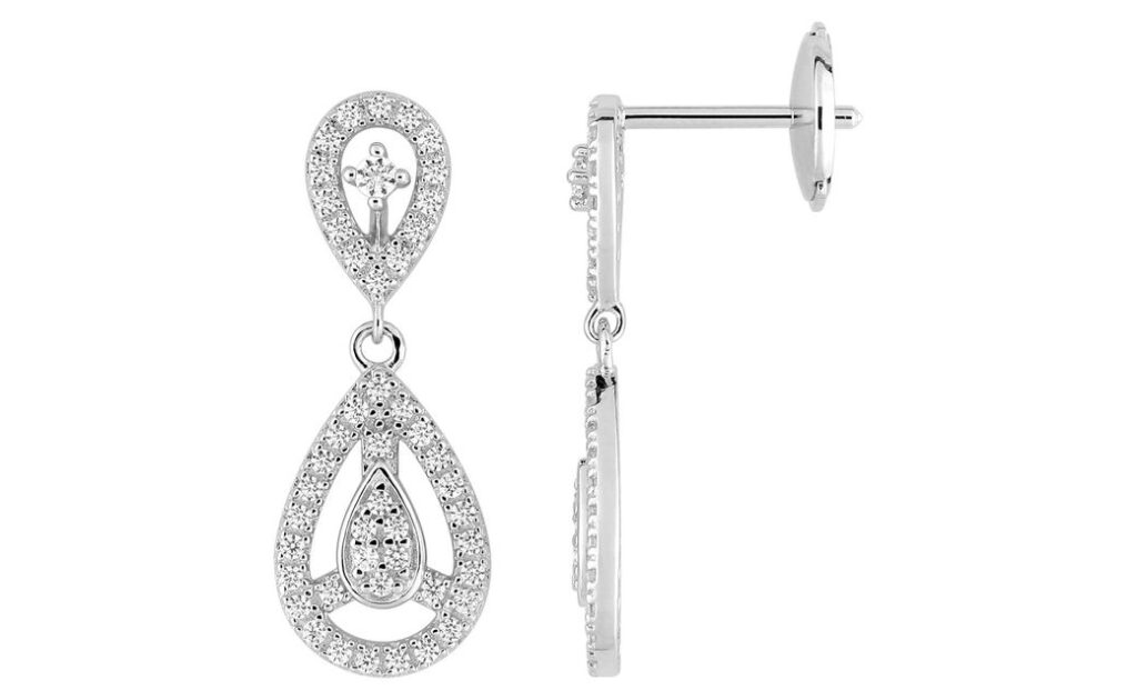 Boucles d'oreilles Pendantes Or Blanc 18k Diamant 0.4ct GH SI