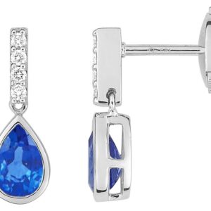 Boucles d'oreilles Pendantes Or Blanc 18k Diamant 0.06ct GH SI Saphir