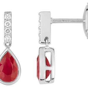 Boucles d'oreilles Pendantes Or Blanc 18k Diamant 0.06ct GH SI Rubis