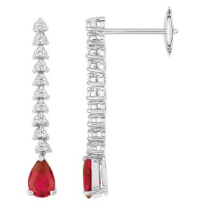 Boucles d'oreilles Pendantes Or Blanc 18k Diamant 0.22ct GH SI Rubis