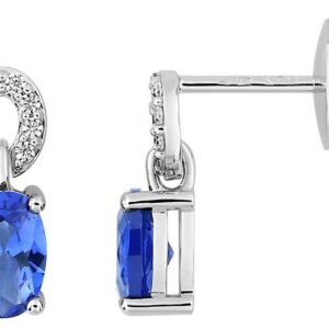 Boucles d'oreilles Pendantes Or Blanc 18k Diamant 0.08ct GH SI Saphir de Ceylan