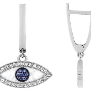 Boucles d'oreilles Pendantes Or Blanc 18k Diamant 0.22ct GH SI Saphir