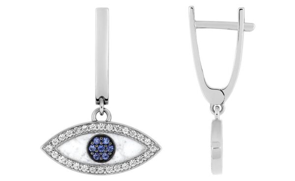 Boucles d'oreilles Pendantes Or Blanc 18k Diamant 0.22ct GH SI Saphir