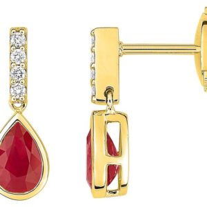 Boucles d'oreilles Pendantes Or 18k Diamant 0.06ct Rubis