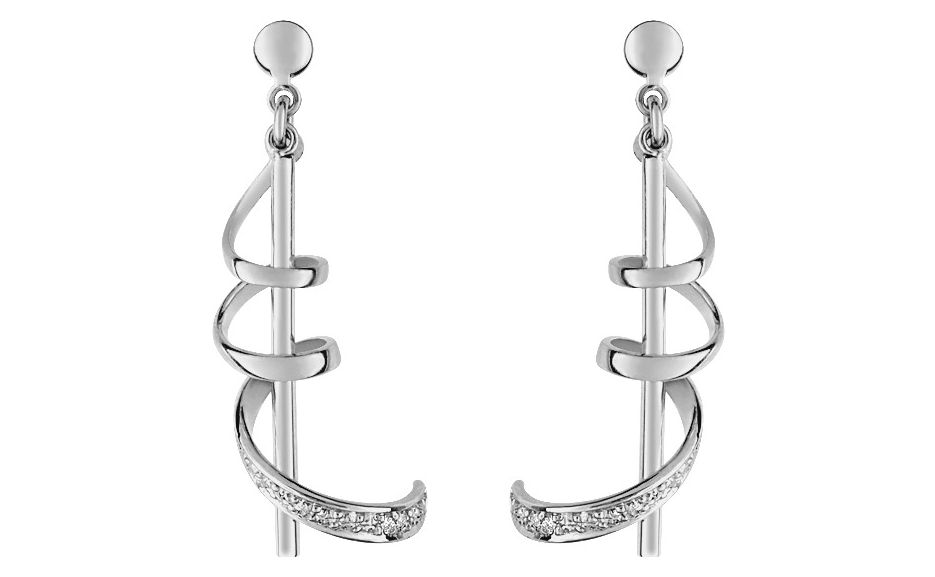 Boucles d'oreilles Pendantes Or Blanc Diamant 0.01ct GH P2