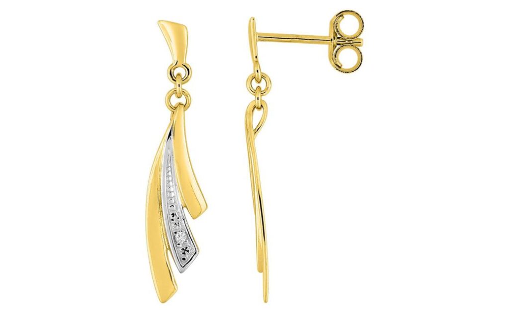 Boucles d'oreilles Pendantes Or Rhodié Diamant 0.01ct GH P2