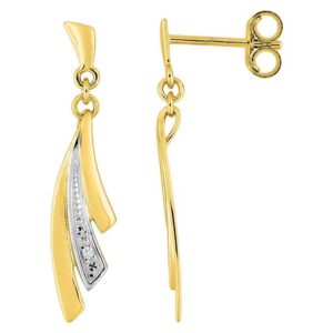 Boucles d'oreilles Pendantes Or Rhodié Diamant 0.01ct GH P2