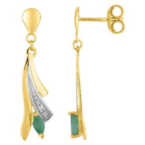 Boucles d'oreilles Pendantes Or Jaune et Blanc Diamant 0.01ct GH P2 Emeraude