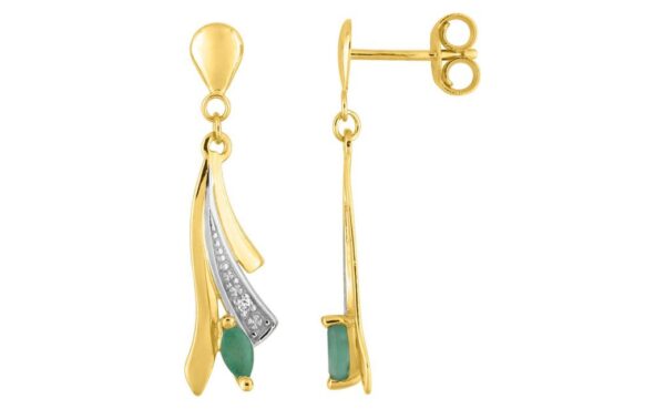 Boucles d'oreilles Pendantes Or Jaune et Blanc Diamant 0.01ct GH P2 Emeraude