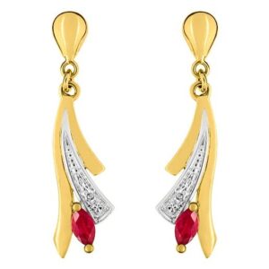 Boucles d'oreilles Pendantes Or Jaune et Blanc Diamant 0.01ct GH P2 Rubis