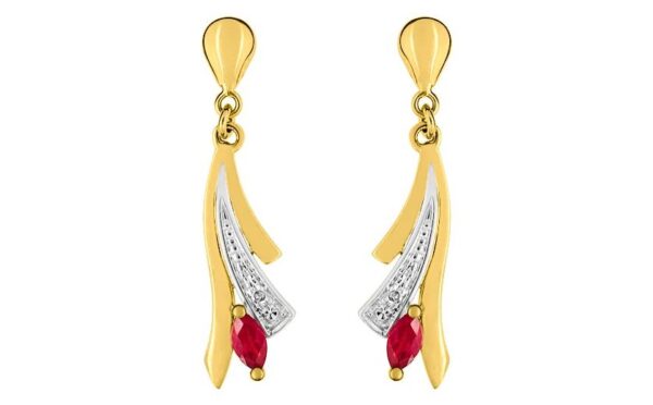 Boucles d'oreilles Pendantes Or Jaune et Blanc Diamant 0.01ct GH P2 Rubis