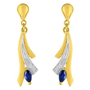 Boucles d'oreilles Pendantes Or Rhodié Diamant 0.01ct GH P2 Saphir