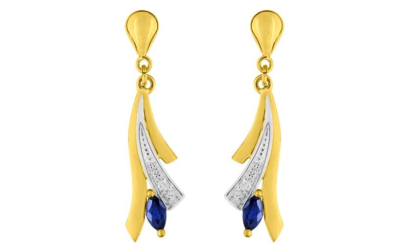 Boucles d'oreilles Pendantes Or Rhodié Diamant 0.01ct GH P2 Saphir