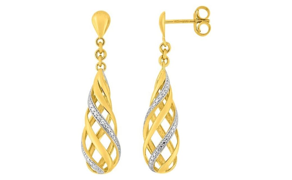 Boucles d'oreilles Pendantes Or Rhodié Diamant 0.01ct GH P2