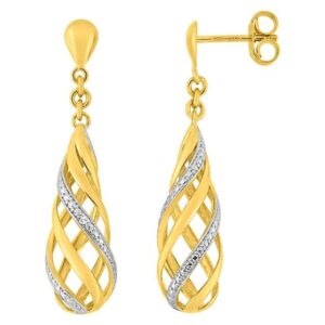 Boucles d'oreilles Pendantes Or Rhodié Diamant 0.01ct GH P2