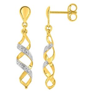 Boucles d'oreilles Pendantes Or Rhodié Diamant 0.01ct GH P2