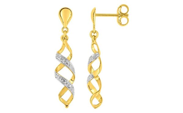 Boucles d'oreilles Pendantes Or Rhodié Diamant 0.01ct GH P2