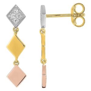 Boucles d'oreilles Pendantes Or Jaune et Rose Rhodié Diamant 0.06ct GH P2P3