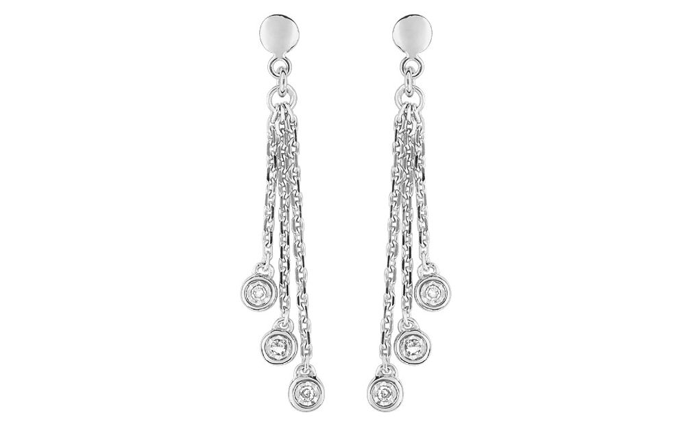 Boucles d'oreilles Pendantes Or Blanc 18k Diamant 0.04ct GH P1