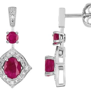 Boucles d'oreilles Pendantes Or Blanc 18k Diamant 0.056ct GH P1 Rubis