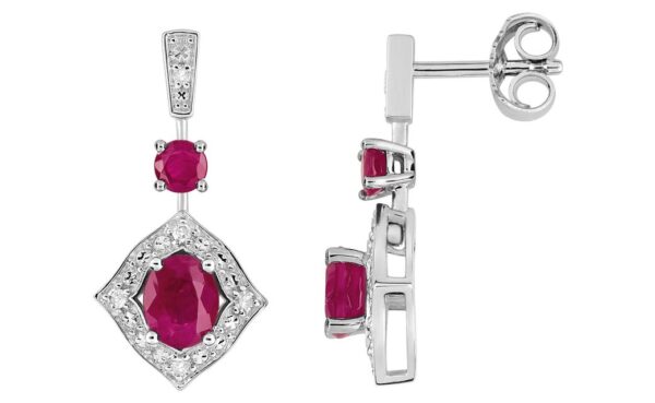 Boucles d'oreilles Pendantes Or Blanc 18k Diamant 0.056ct GH P1 Rubis