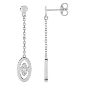 Boucles d'oreilles Pendantes Or Blanc 18k Diamant 0.04ct GH P1P2