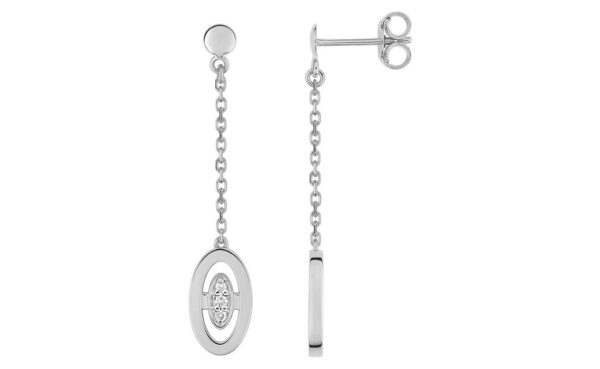 Boucles d'oreilles Pendantes Or Blanc 18k Diamant 0.04ct GH P1P2