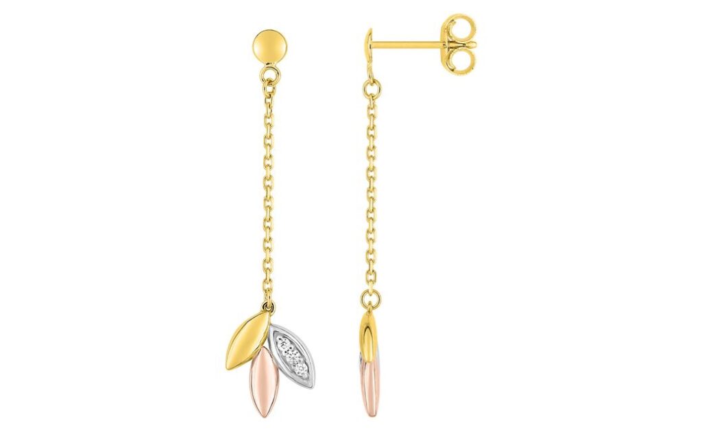 Boucles d'oreilles Pendantes Or 18k Rhodié Diamant GH P1