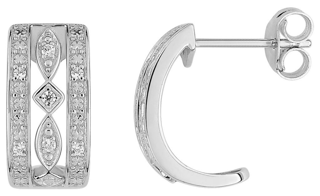 Boucles d'oreilles Pendantes Or Blanc 18k Diamant 0.06ct GH P1