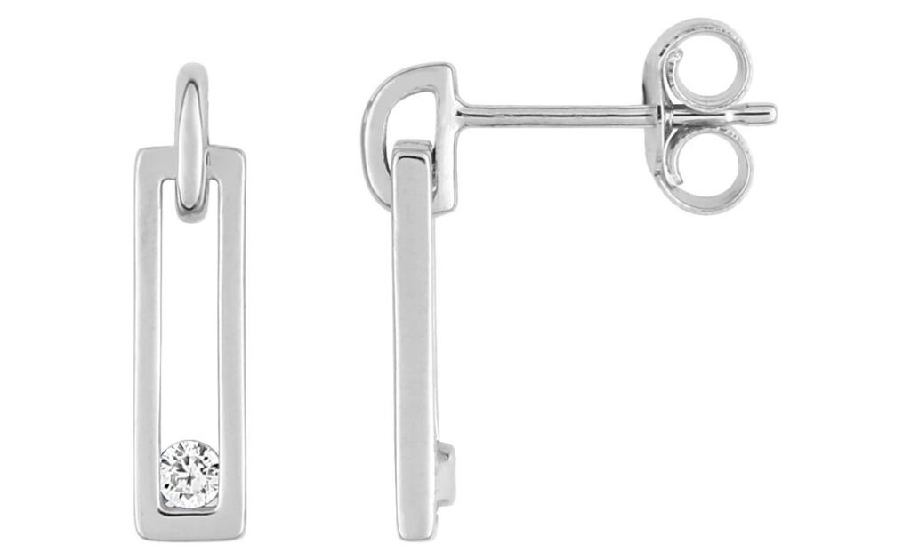 Boucles d'oreilles Pendantes Or Blanc 18k Diamant 0.06ct GH P1