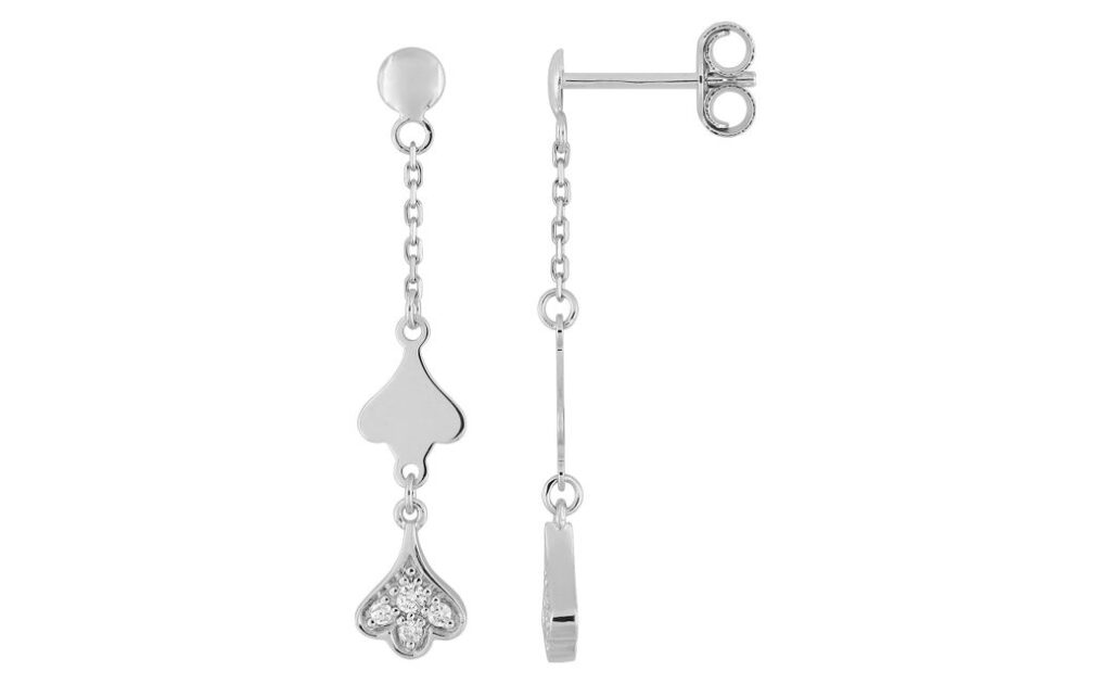 Boucles d'oreilles Pendantes Or Blanc 18k Diamant 0.05ct GH P1