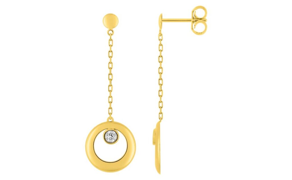 Boucles d'oreilles Pendantes Or Jaune et Blanc 18k Diamant GH P1