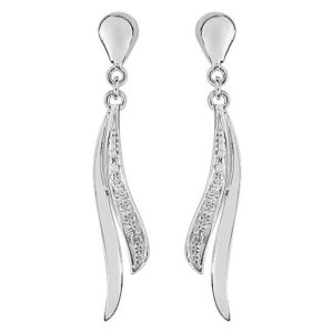 Boucles d'oreilles Pendantes Or Blanc 18k Diamant 0.02ct GH P1