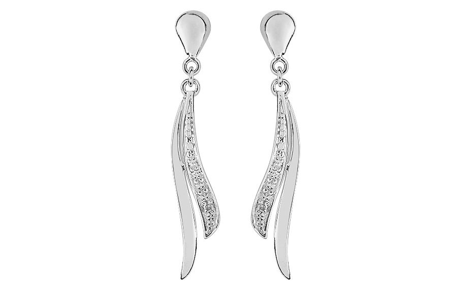 Boucles d'oreilles Pendantes Or Blanc 18k Diamant 0.02ct GH P1